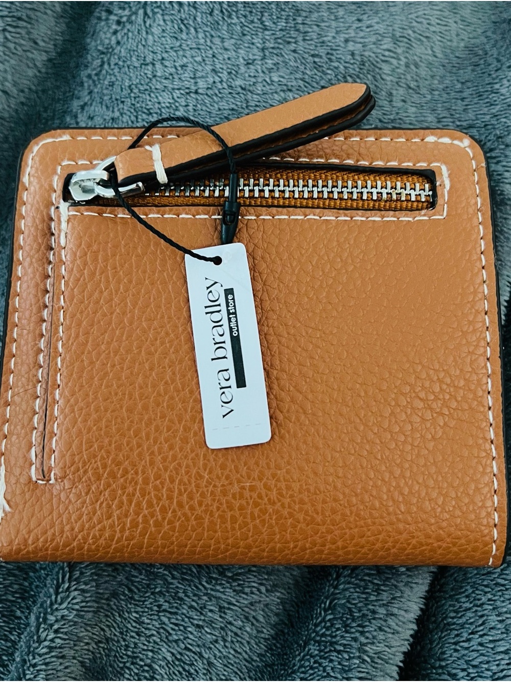 Vera Bradley small tab wallet Pebbled Tan Leather Zip-Around Wallet-colorPecan